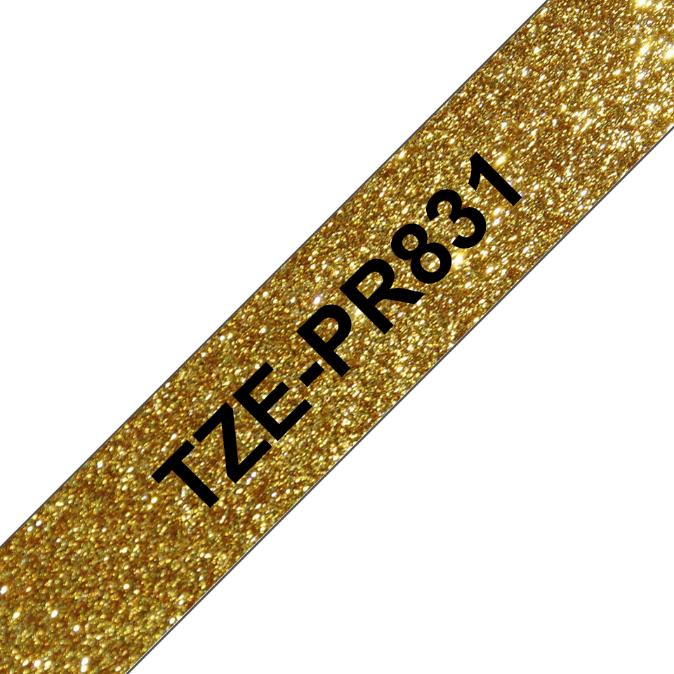 Casetă cu bandă de etichete originală Brother TZe-PR831 – negru pe auriu sclipitor, lățime de 12mm